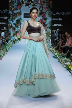 Shyamal &amp;amp; Bhumika Lakme Fashion Week Summer Resort 2014 blue brown lehnga tulle