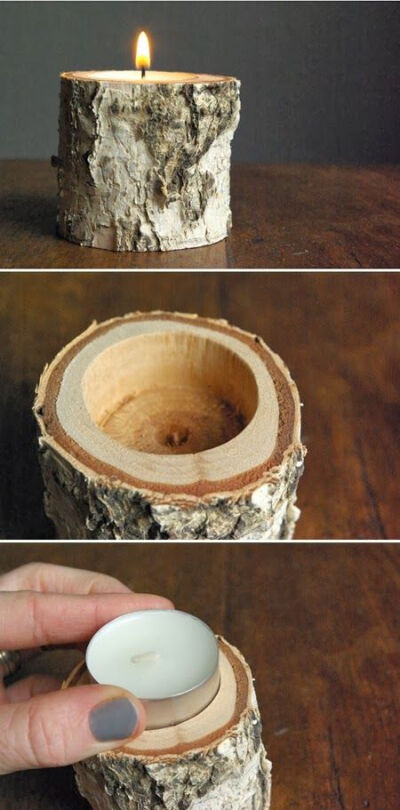 Easy DIY Crafts: DIY birch wood candle holder So cool for our woodland cabin theme in our living room!