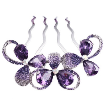 新光饰品 紫水晶花朵发梳高档发饰头饰 四齿发簪子盘发钗时尚发卡