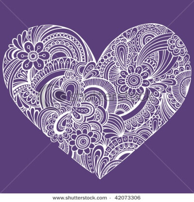 Stock Vector Illustration: Hand-Drawn Intricate Henna Tattoo Paisley Heart Doodle Vector Illustration