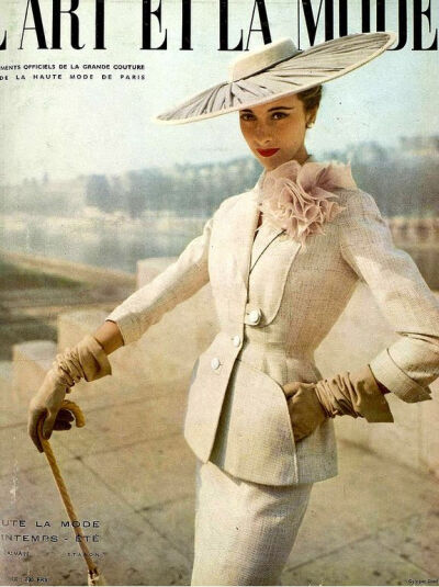 Model Marie-Thérèse wearing a Pierre Balmain Suit, cover by Georges Saad, 1953