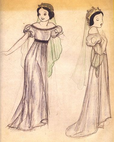 Snow White's wedding dress sketches