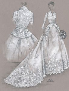 Wedding dress sketch by Colette Komm - Couture Brides