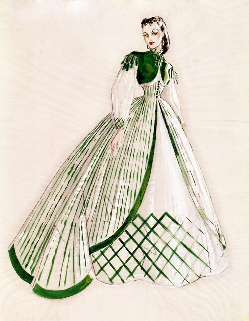 Costume design sketch for Scarlett’s “Return to Tara Dress” by Walter Plunkett, for 'Gone With the Wind,' 1939.