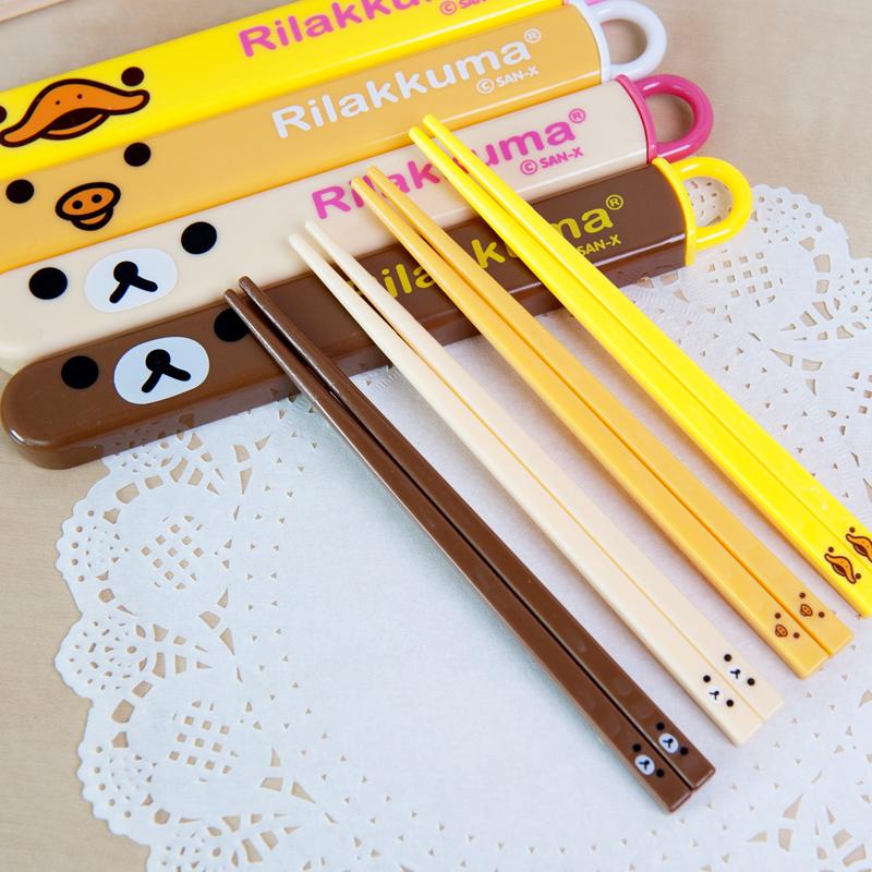 超萌卡通轻松熊筷子套装 旅行便携式餐具 环保儿童筷子盒装筷子