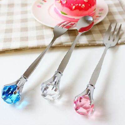 木家 钻石造型小勺子叉子 韩式精美不锈钢餐具套装