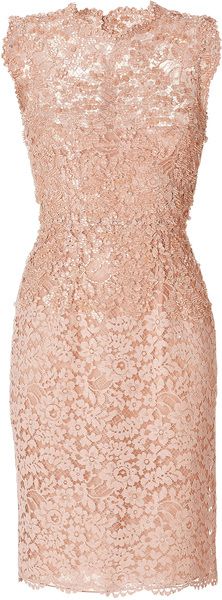 Beaded Lace Dress - Lyst VALENTINO Pink Beaded Lace Dress Pretty in peach with allover tonal embellishment, Valentino's stunning lace sheath is the ultimate in elegance.