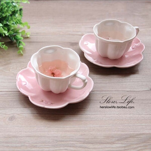 zakka樱花陶瓷杯碟套装 可爱咖啡杯花果茶杯花茶具 浪漫情侣礼物的图片