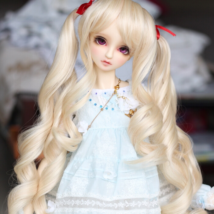 Karl-work BJD SD 1/3 3分 假发 假毛 淡金色双马尾卷发