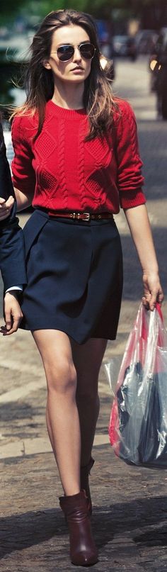 Red + Navy + Brown Booties #moda #clothes #outfits #tendencias #fashion #ropa #mode #vetements #style #streetstyle