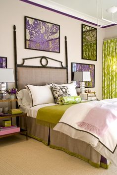 Love the apple greens &amp;amp; gray purples with the neutrals.