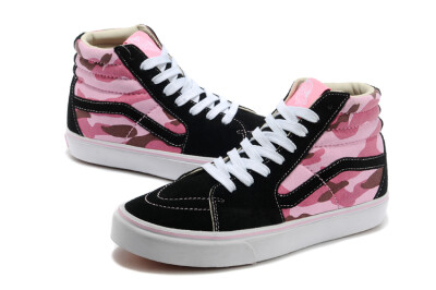 万斯女鞋 正品 vans sk8 粉色迷彩 高帮 板鞋 城市休闲 潮鞋女