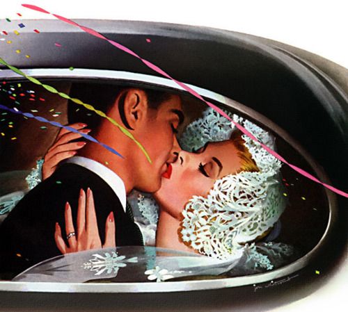 You may now kiss the gorgeous vintage bride. #vintage #wedding #kiss #bride #groom #car #marriage #couple