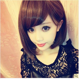 假发 短发女斜刘海 波波头假头发 梨花头女长卷发 圆脸短假发