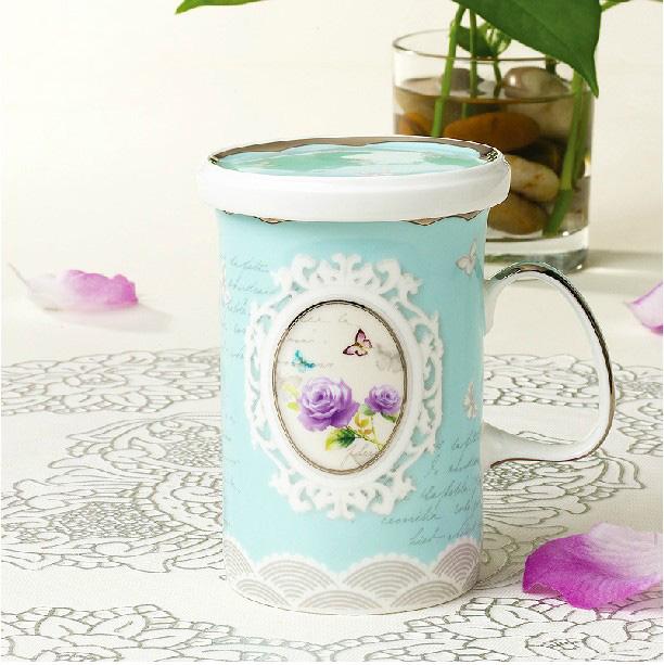 英式下午茶 茶具 白金玫瑰 优质骨瓷茶隔杯花果花茶杯送勺