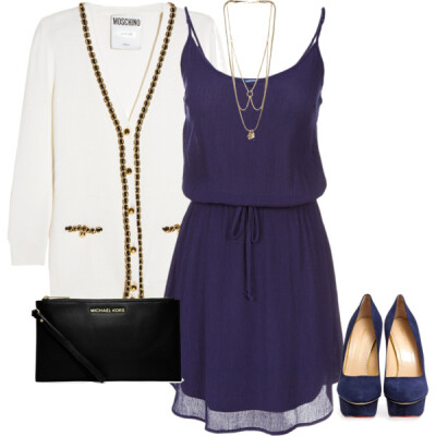 A fashion look from June 2014 featuring Scoop dresses, Moschino cardigans and Charlotte Olympia pumps. Browse and shop related looks.