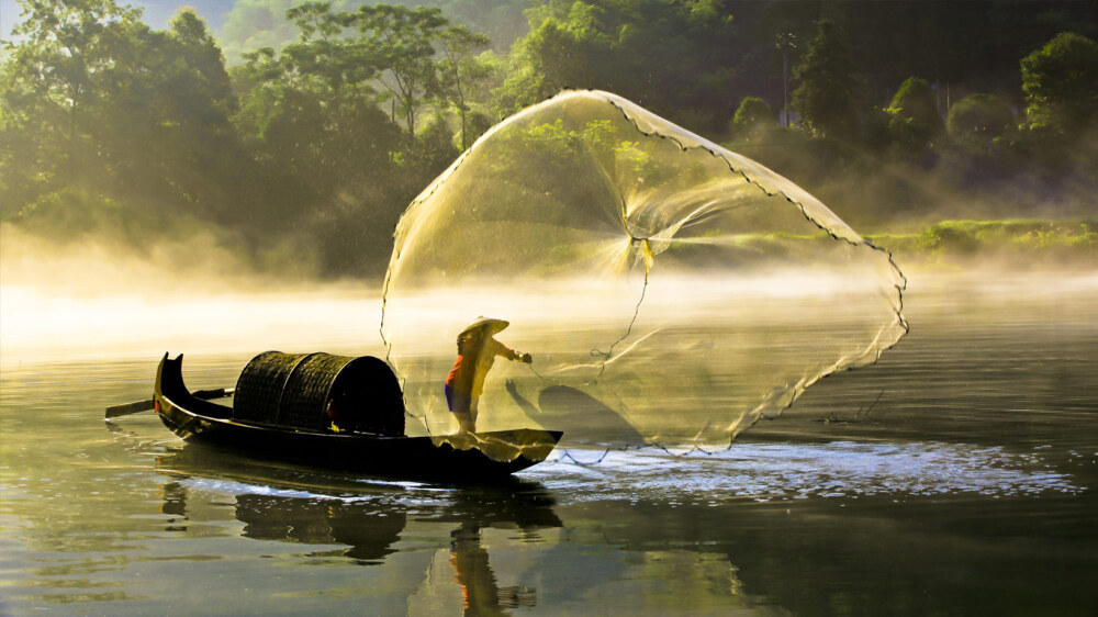 烟波泛，江边渔者，江上唱 FishingXiaodongRiver