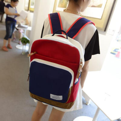 双肩包潮女包韩版时尚学院风撞色书包休闲中学生电脑背包