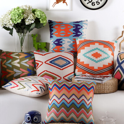 家居几何美式棉麻样板波普彩色现代靠垫靠枕北欧宜家布抱枕