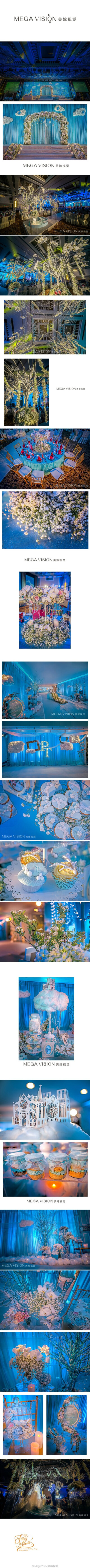 #美嫁出品# 《Blue Cloud微光森林》主题婚礼， 他们静静地呵护着一片蓝光森林， 置身于迷梦境地， 一切都是深邃而透澈， 纯净而无暇。 以蓝天白云主题打造的婚礼现场，用素雅的花材花艺装饰，全场渲染地清新又精致！…
