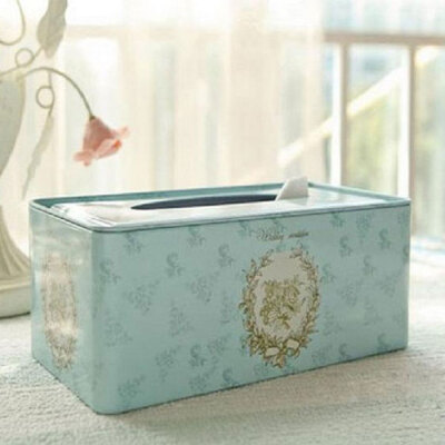 收纳盒礼物复古纸巾盒 气质淡蓝色抽纸盒 创意时尚欧式铁盒子大号
