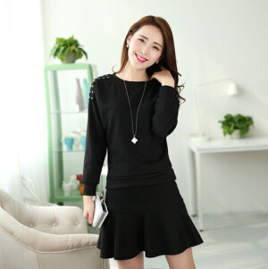 早秋装连衣裙韩版甜美长袖上衣秋冬新款女装两件套连衣裙