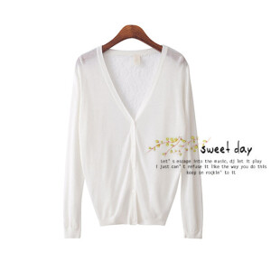 秋装纯色小清新百搭甜美蕾丝钩花拼接透视后背长袖针织衫