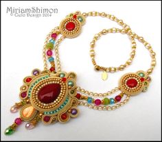 Cream Gold and Multi colored Soutache necklace ♡ by MiriamShimon, $190.00