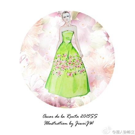 Oscar de La Renta 2015春夏纽约时装周插画by @JiweiJW #ELLE带你看时装周#