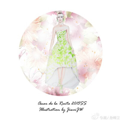 Oscar de La Renta 2015春夏纽约时装周插画by @JiweiJW #ELLE带你看时装周#