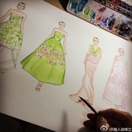 Oscar de La Renta 2015春夏纽约时装周插画by @JiweiJW #ELLE带你看时装周#