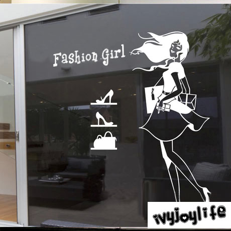 fashion girl 时尚购物女孩贴纸 服装鞋店包包店铺墙贴 艾薇墙贴