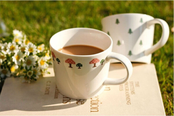 zakka日式森系花纹陶瓷咖啡杯 小清新马克杯 早餐杯子