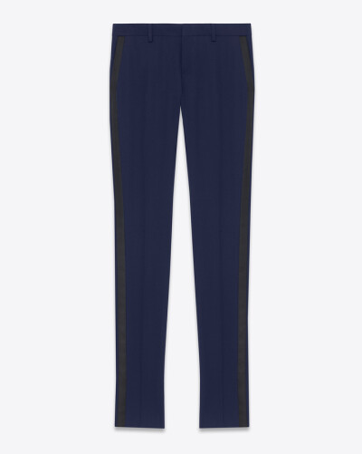 saintlaurent, Iconic Le Smoking Tube Trouser in Navy Blue Grain de Poudre Textured Wool