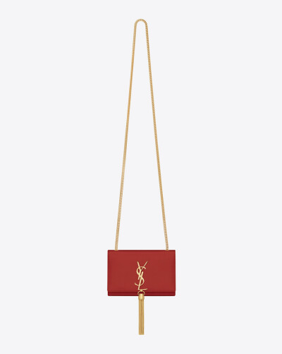 saintlaurent, Classic Small Monogram Saint Laurent Tassel Satchel in lipstick red leather