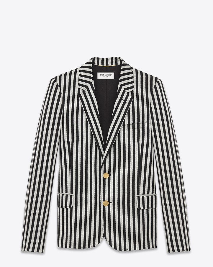 saintlaurent, CLASSIC SINGLE-BREASTED JACKET IN Black and White Striped Wool