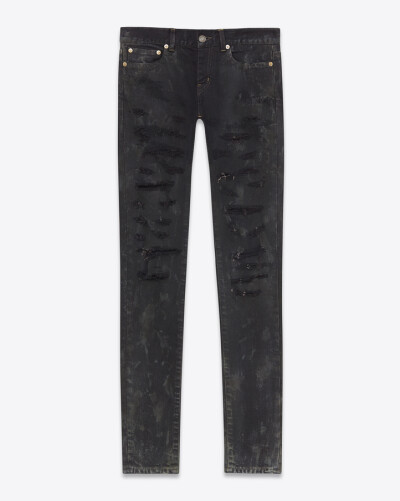 saintlaurent, ORIGINAL LOW WAISTED SKINNY JEAN IN Stained effect Dirty 50s Destroyed Denim