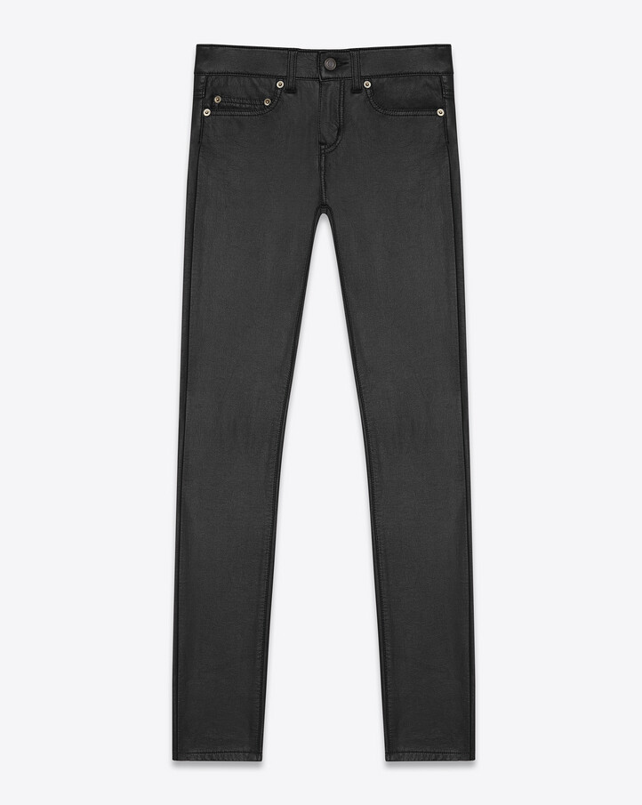 saintlaurent, ORIGINAL LOW WAISTED SKINNY JEAN IN Black in Faux Leather