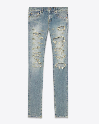 saintlaurent, ORIGINAL LOW WAISTED SKINNY JEAN IN Super Destroyed Denim