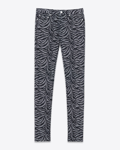 saintlaurent, ORIGINAL LOW WAISTED SKINNY JEAN IN Grey and Black Tiger Stretch Jacquard