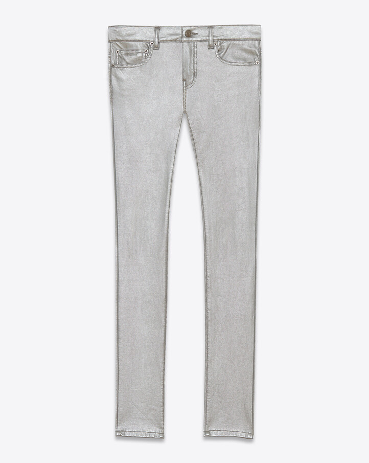 saintlaurent, ORIGINAL LOW WAISTED SKINNY JEAN IN Silver fake leather effect