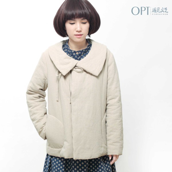 OPT2014冬装新款棉衣服 文艺森女系带百搭小清新加厚插袋棉袄Y164