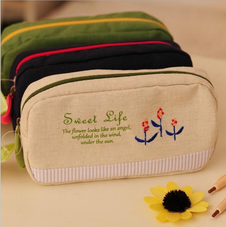 苏米格★韩国文具 清新刺绣花朵 桑妮大容量笔袋收纳包