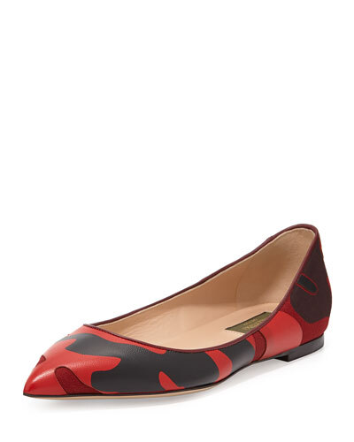 X27PN Valentino Patchwork Camo Ballerina Flat, Wine