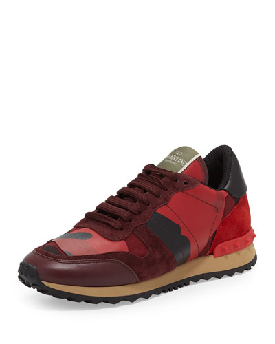 X27PU Valentino Rockstud Camo-Print Sneaker, Red