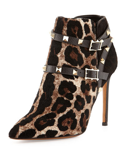 X27RC Valentino Leo Calf Hair Studded Ankle Bootie