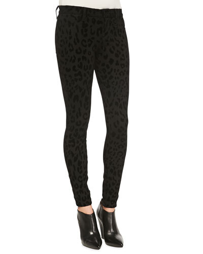 T8SUV J Brand Jeans Leopard-Print Ponte Skinny Pants, Black Cat