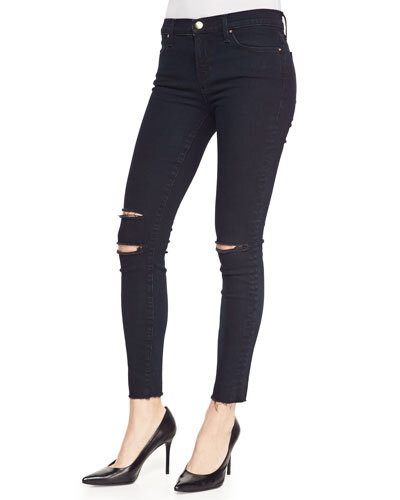 T8BR4 J Brand Jeans Cropped Destroyed Skinny Jeans, Blue Mercy