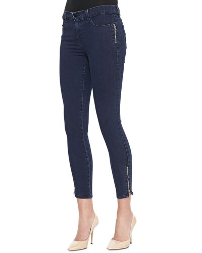 T7QRW J Brand Jeans Tali Cropped Zip Jeans, Blue Depth