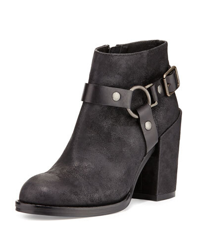 X284C Ash Falcon Ring Strap Leather Ankle Boot, Black